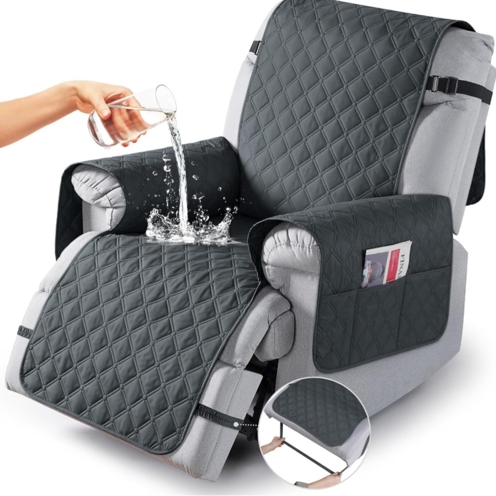 Quilted Recliner Protector in Black and Gray